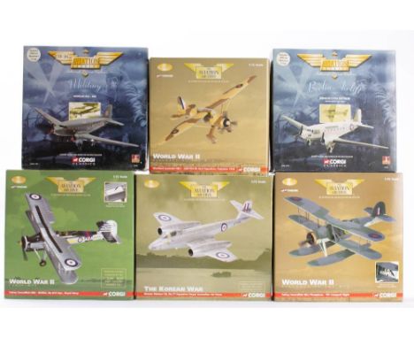 Corgi Aviation Archive. A boxed group of six: including AA36303 World War II Aircraft of the MTO. Fairey Swordfish MK.I Float