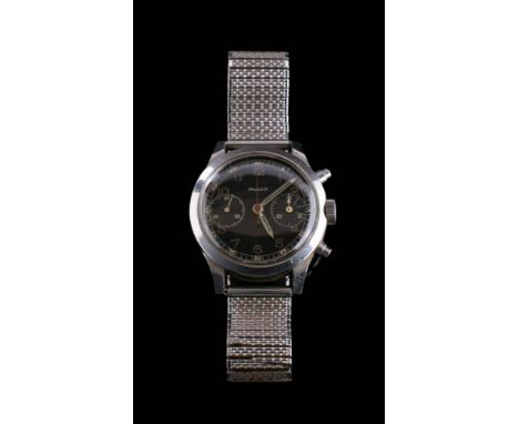 A WWII period Krigsmarine issue Chronograph wristwatch by Mulco: the  black dial with luminous Arabic numerals with subsidiar