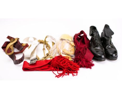 An assortment of ceremonial items: including aiguillettes, sword belt and slings, sash, ammunition boots etc. 