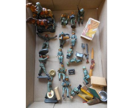 Lineol and Elastolin, a group of figures including typist and typewriter, musicians, horse trolley, seated figures, etc .