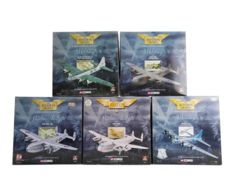 Corgi Aviation Archive. A boxed group of five: including 48203 Boeing 299 Fortress IIA RAF Coastal Command, 48205 Boeing B-17
