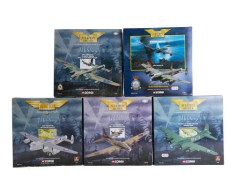 Corgi Aviation Archive. A boxed group of five: including 47304 Avro Lancaster 'The Dam Busters Special Edition', 48201 Boeing