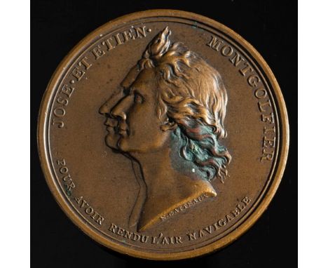 A French bronze ballooning medallion for Montgolfier.: