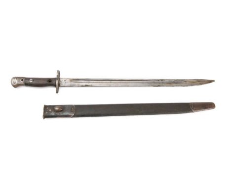 A British Army 1907 pattern bayonet by Wilkinson: the straight fullered blade with remains of markings, over  steel hilt with
