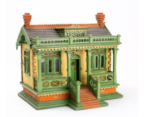 A late 19th /early 20th century scratch built Colonial teahouse,: the pitched slate roof with chimney and ridge tiles over a 