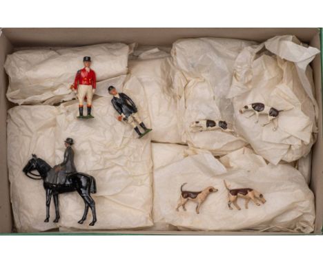 Britains Hunting Series: comprising  eight horses with riders, twenty hounds and four standing figures (some damage)