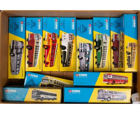 Corgi Classics. A boxed group of American outline buses and coaches: including 54009 New England Transportation, 54001 Surfac