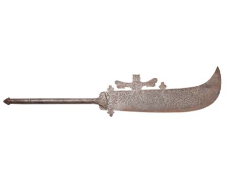 A late 18th/ early 19th century Continental, possibly Spanish Steel Ceremonial axe: the blade decorated to one side with cent