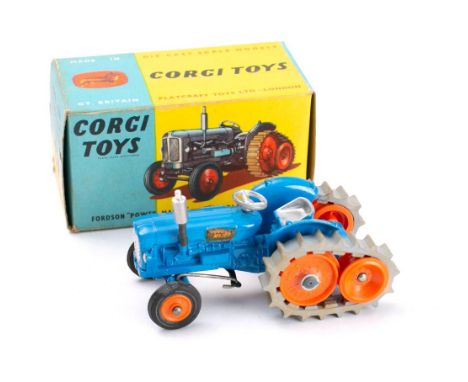 Corgi 54 Fordson 'Power Major' with 'Roddless' Half Tracks: blue with silver trim orange hubs with grey tracks and black fron