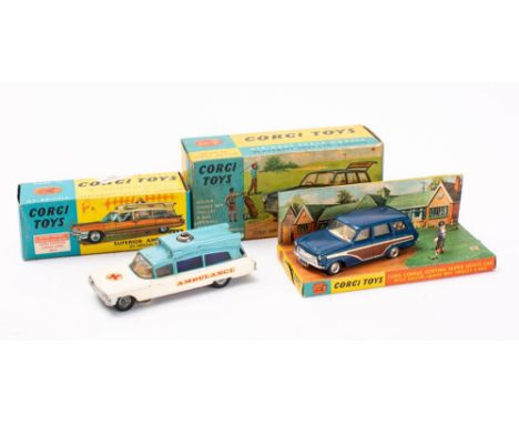 Corgi 437 Superior 'Ambulance' battery operated issue: two-tone blue and white, tinted windows, spun hubs with treaded tyres,