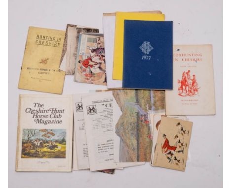 A small group of hunting ephemera and postcards: including Greaves, R 'Fox hunting In Cheshire'.