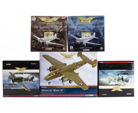 Corgi Aviation Archive. A boxed group of five:  AA 35302 B-25B Mitchell,AA36207 Gloster Gladiator, AA36503 Hawker Typhoon MK.