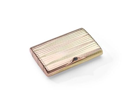 Abraham Beilin: A Russian cigarette case, St Petersburg, 1908-1917 Of rectangular outline, with bi-coloured gold tapered reed