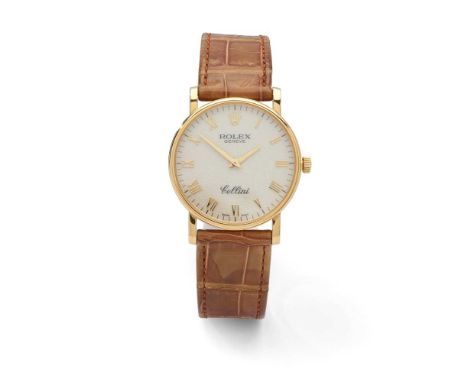 Y Rolex: An 18ct gold wristwatch Cellini model 5115, 18ct gold case, manual wind movement, white dial with ‘Rolex’ in repeat,