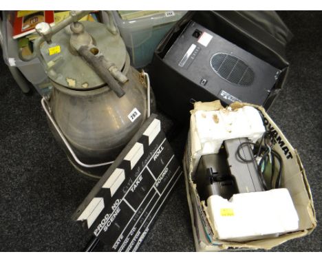 A vintage hand held Eumig 824 camera &amp; clapper board together with a Novamat slide projector ETC Condition reports provid