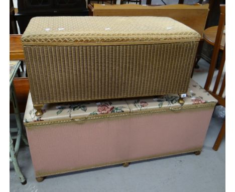 A Lloyd Loom gold coloured ottoman with cushion top and another in pink Condition reports provided on request by email for th