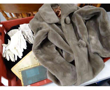 Parcel of vintage ladies clothing and five pairs of gloves together with a small collection of postcards ETC Condition report