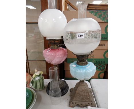 Two vintage oil lamps Condition reports provided on request by email for this auction otherwise items purchased `as seen`