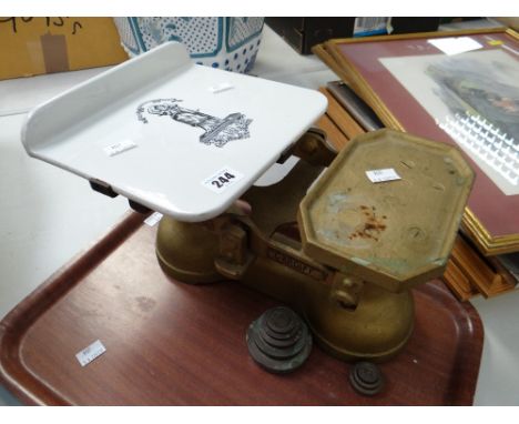 A vintage Preston &amp; Thomas, Cardiff weighing scales and weights Condition reports provided on request by email for this a