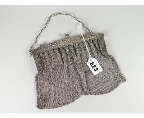 A continental silver Art Nouveau chain mail handbag with link strap Condition reports provided on request by email for this a