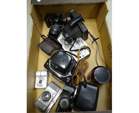 Collection of vintage cameras, lenses including Daccora, Dignette German camera, Canon SLR digital camera ETC Condition repor