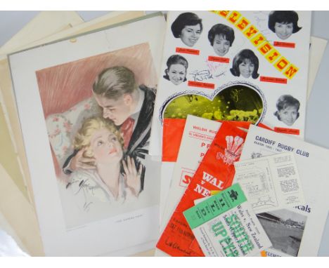 Interesting collection of ephemera including rugby programmes &amp; ticket stubs, theatre ephemera with letters from Spike Mi