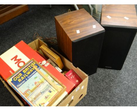 Collection of vintage board games and wooden jigsaw puzzles together with a pair of National Panasonic stereo speakers Condit