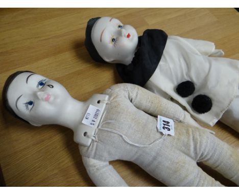 Two vintage Pierriot dolls with ceramic heads, hands and feet Condition reports provided on request by email for this auction