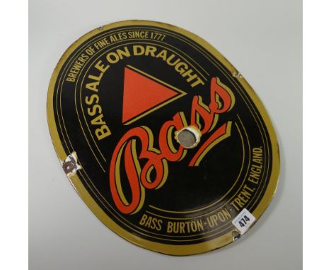 A vintage enamelled oval Bass Brewery advertising sign, 46cms Condition reports provided on request by email for this auction