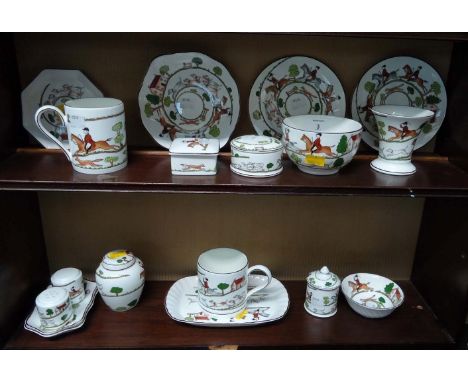 A collection of Royal Worcester Hunting Scene tea and table wares, cruets, decorative vases, etc