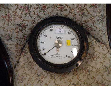 A Vintage 'Cirscale' electric tachometer, possibly from a locomotive housed in a black Japanese case