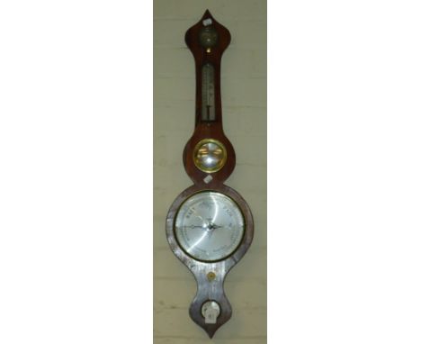 E Fontana, Gt Marlow, a mid 19th century rosewood wheel barometer, having damp/dry gauge, thermometer and mirror to neck over