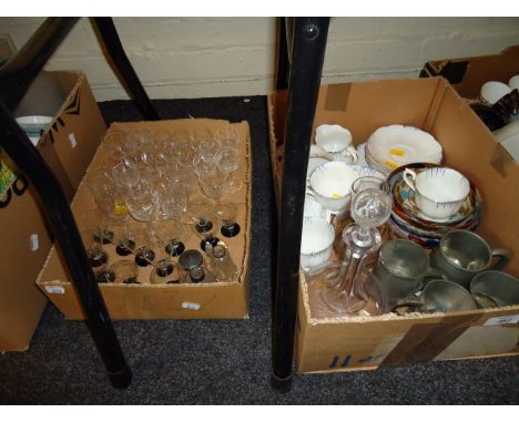 A mixed lot, including a Crown China part tea service, pewter mugs, Edwardian drinking glasses, Japanese dishes and other ite