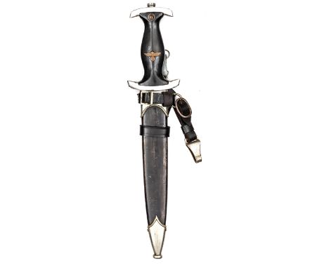 A goodThird Reich SS man’s dagger, blade 8¾” etched “Meine Ehre Heist Treue” and “RZM 534/38/SS”, plated hilt with black wood