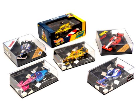 10 1:43 scale Damon Hill related Formula 1 racing cars. 6x Minichamps – Arrows Yamaha FA 18, Brabham Judd BT60 1992, 2x Jorda