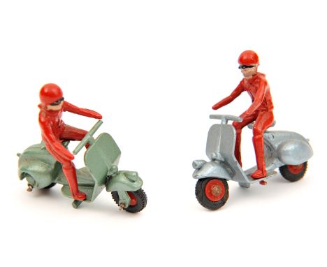 2 rare Benbros Vespa Scooters. Examples in light metallic green and light metallic blue. Both with red wheels and black tyres