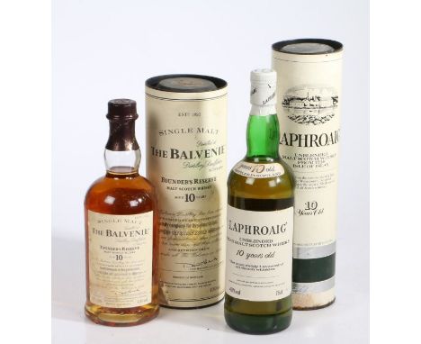 The Balvenie Founders Reserve aged 10 years single malt whisky, Laphroaig unblended Islay malt scotch whisky 10 years old (2)