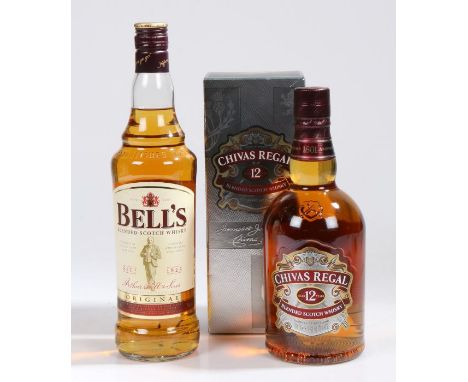 Bottle of Bell's Blended Scotch Whisky, and a bottle of twelve year old Chivas Regal Blended Scotch Whisky, boxed (2)