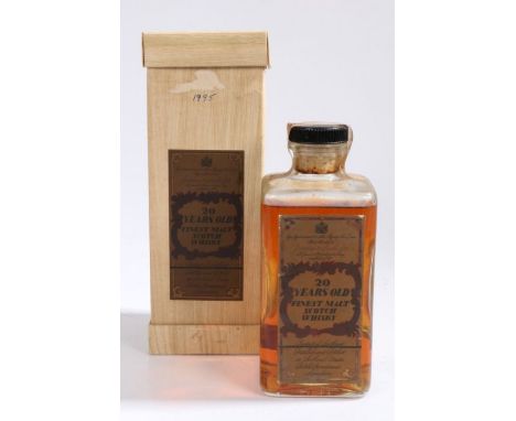 Justerini &amp; Brooks 20 Years Old Finest Malt Scotch Whisky, in decanter with glass stopper, 26 2/3 fl. ozs. boxed.