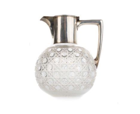 LATE VICTORIAN SILVER MOUNTED CUT GLASS CLARET JUG, MAKER FENTON BROTHERS, SHEFFIELD 1899 with silver lidded spout and handle