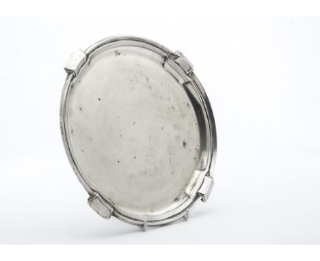 A 1950s Art Deco style silver salver by FH, heavy circular form with four stylish feet, 22 ozt 