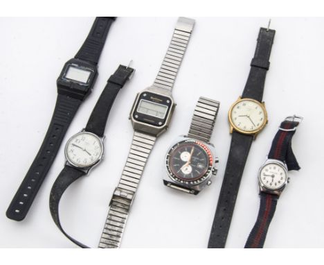 A 1960s Sicura Chrono stainless steel gentleman's wristwatch, having black and red tachymeter bezel, two subsidiaries and dat