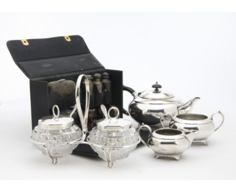 A good 1950s silver dressing table set from Tiffany & Co, in black fitted travel case, with soap box, hair brush, comb, three