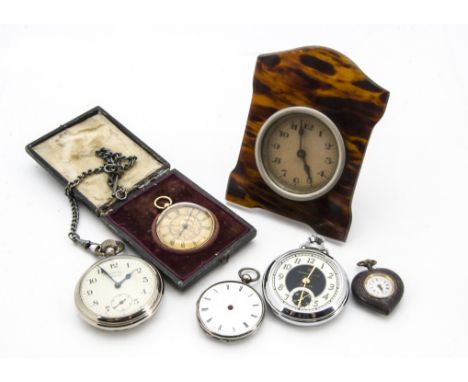 A late 19th Century 18ct gold open faced pocket watch, in case, together with a silver example, both AF, two further pocket w