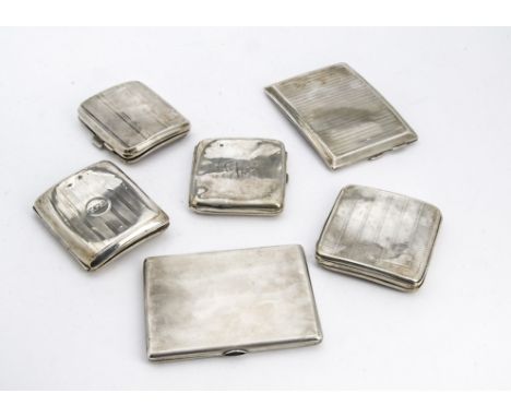 Six Art Deco silver cigarette cases, various sizes and shapes, 21 ozt (6) 