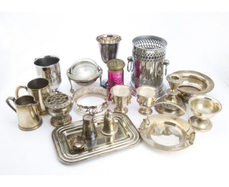 A large collection of silver plated items, in two boxes, including a WWII trench art coffee pot made from a gun shell, flatwa