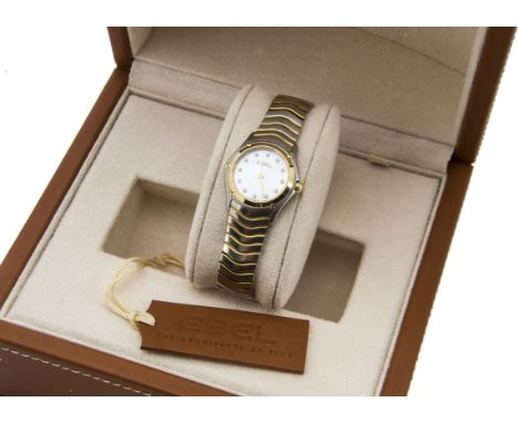 A modern Ebel ladies stainless steel Classic Wave Mini lady's wristwatch, ref. 1003F11, having mother of pearl and diamond to