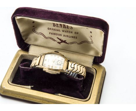 An Art Deco Benrus gold plated gentleman's wristwatch, presented in original box marked Benrus Official Watch of Famous Airli