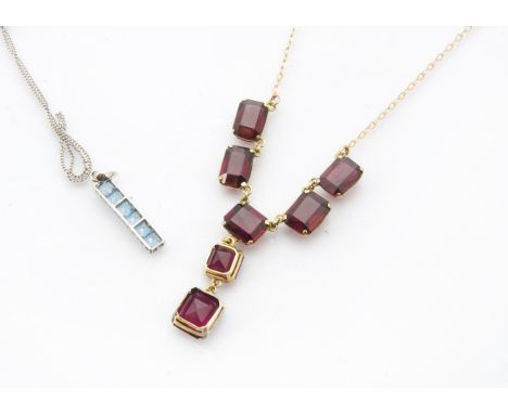 A collection of modern 9ct gold and other jewellery, including an opal pendant on chain with earrings, a red stone pendant ne