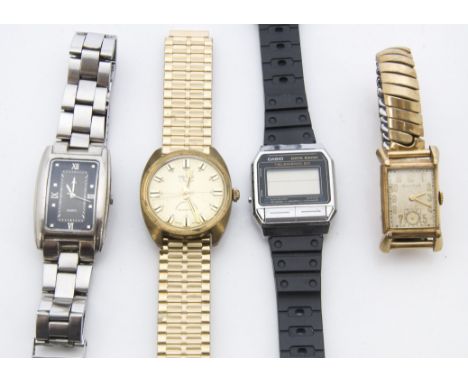 An Art Deco period Bulova gold plated gentleman's wristwatch, appears to run, together with a Hilton and two modern watches (